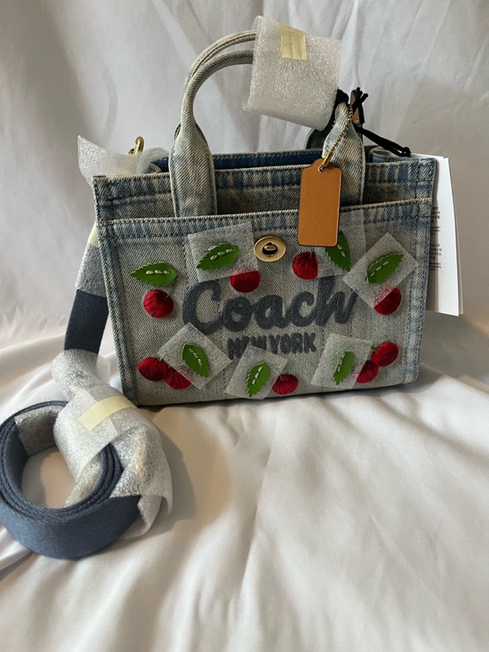 Coach Handbags - Coach New York Denim Mini Tote with Cherry Appliqués - Light Blue